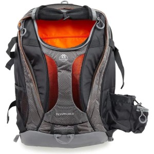 Petsworld Hunderucksack, grau/schwarz, für kleine Hunde bis 10 kg, mit Laptopfach und Trinkflaschenhalter.