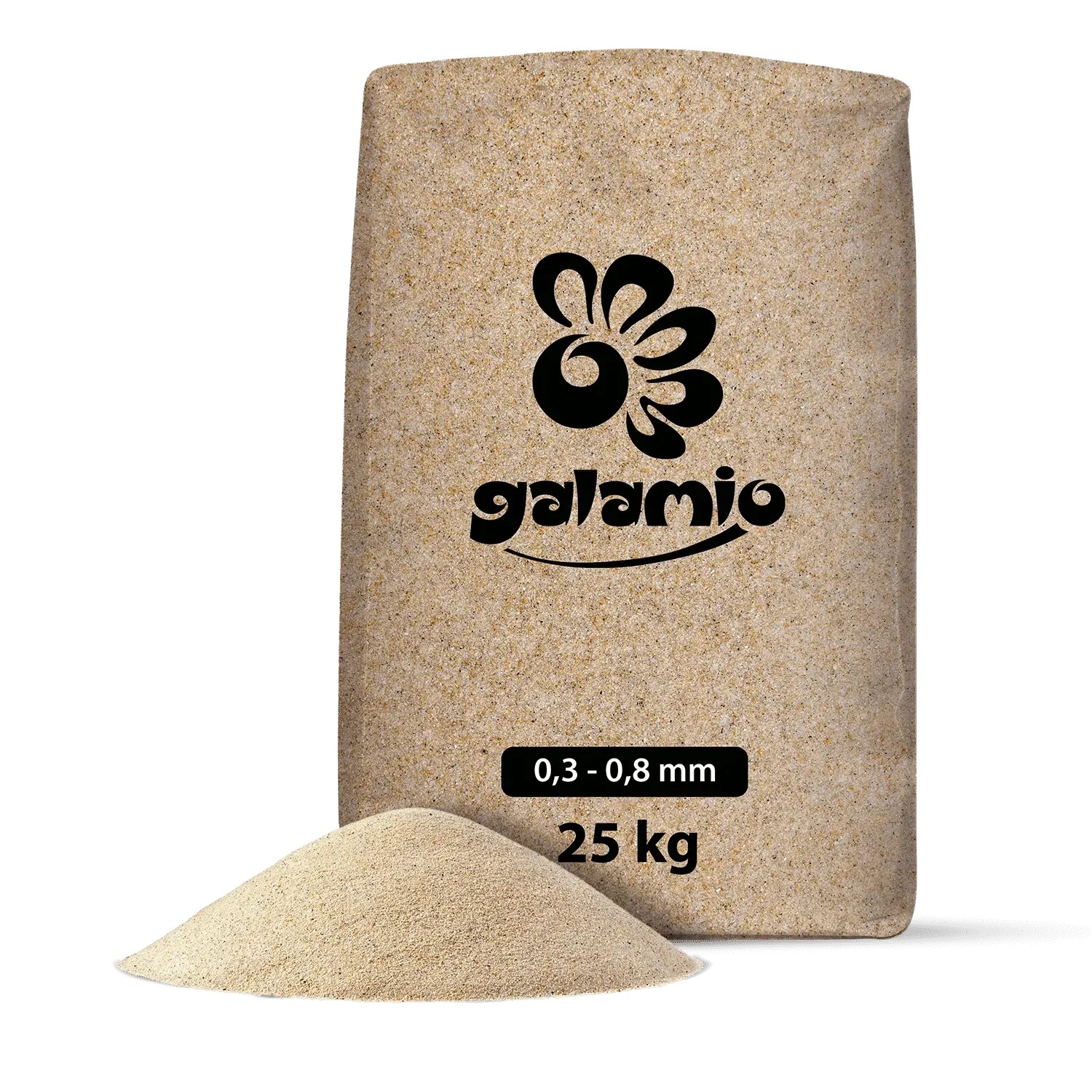 Galamio Quarzsand 0,3-0,8 mm im 25 kg Sack. Ideal als Rasensand oder für den Gartenbau.