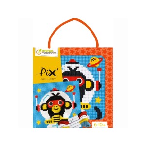 Kreativset Pix Gallery Kreuzstich mit Affen- & Roboter-Kosmonauten. Buntes DIY-Stickset für Kinder.