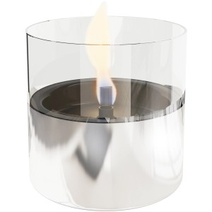 Tenderflame Tischfeuer Lilly, Deko-Kamin mit Aluminiumbasis und Glaszylinder, mit Flamme.