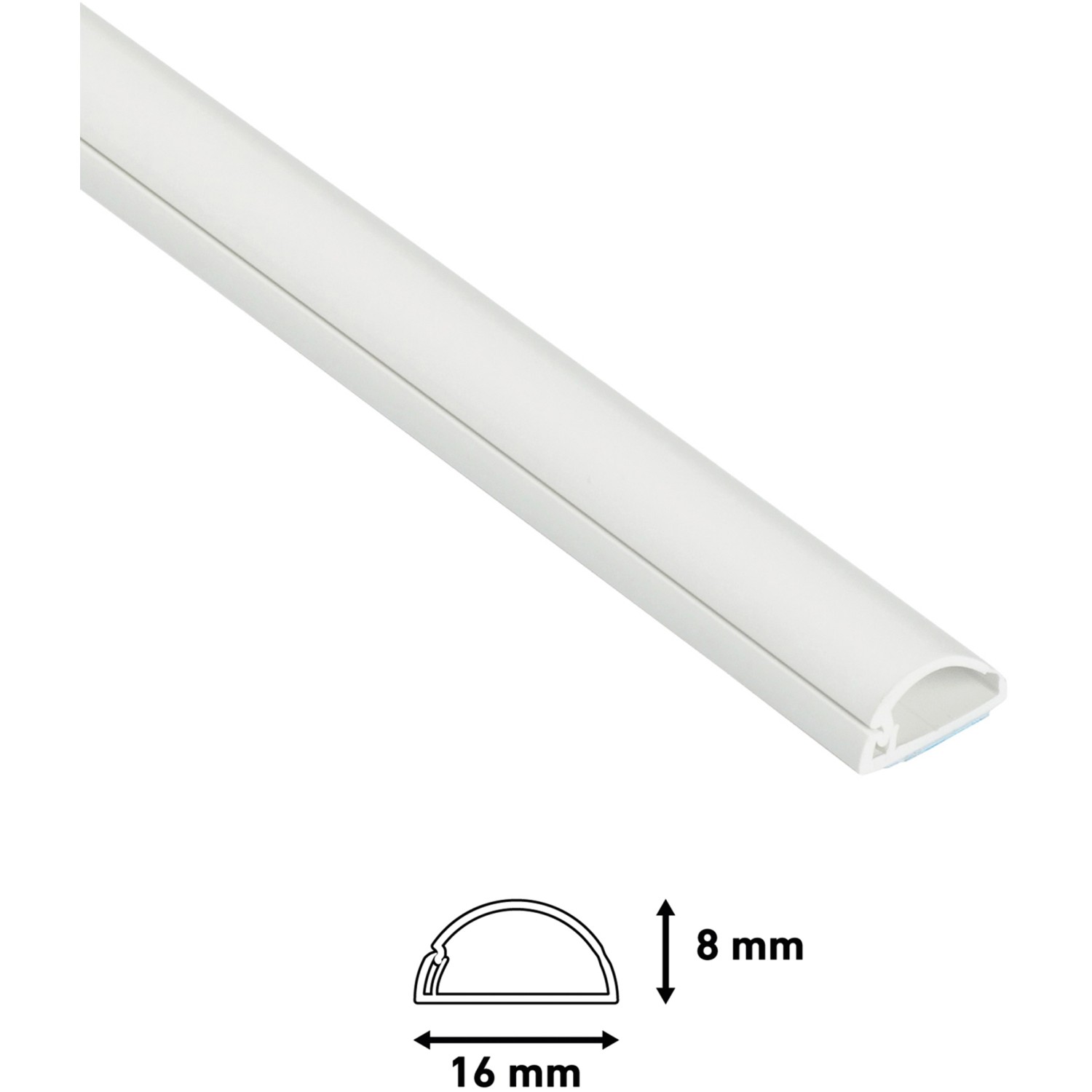 Weißer D-Line Kabelkanal, 16x8 mm, 2 m Länge. Halbrund, zur dezenten Kabelverlegung.