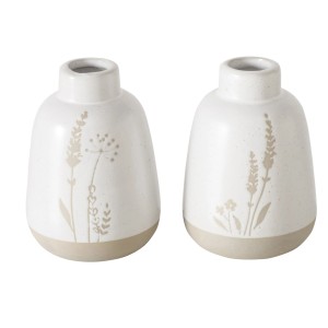 Boltze Home Vasen Joanna, 2-fach sortiert, weiß-beige mit floralem Dekor.