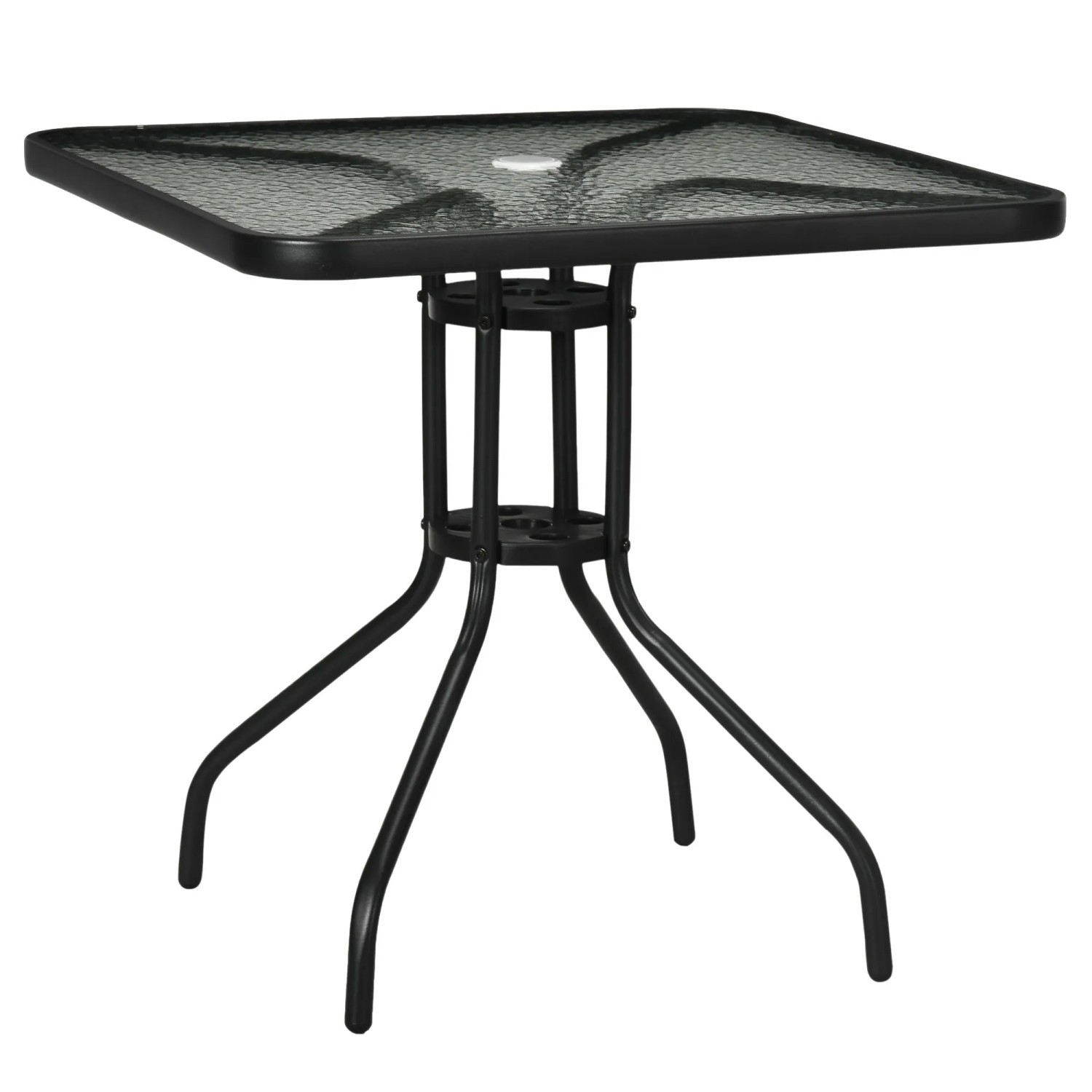 Furnicato Gartentisch Metall 76x76 Cm Schwarz Wetterfest Mit Schirmloch