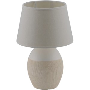 Weiße Näve Tischleuchte Sullivan aus Keramik und Textil, Ø 20 cm. Nachttischlampe mit Kippschalter.