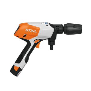 Stihl Akku-Druckreiniger RCA 20, orange-grau, mit schwarzem Griff und Düse, für mobile Reinigung.
