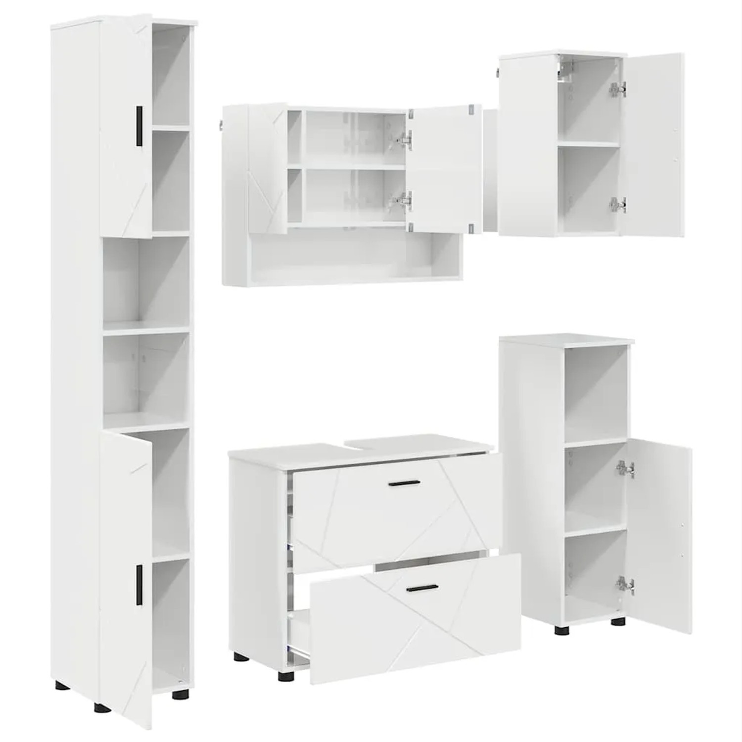 vidaXL Badezimmermöbel-Set 5-Tlg Hochglanz-Weiß Sperrholz und Metall 3393067
