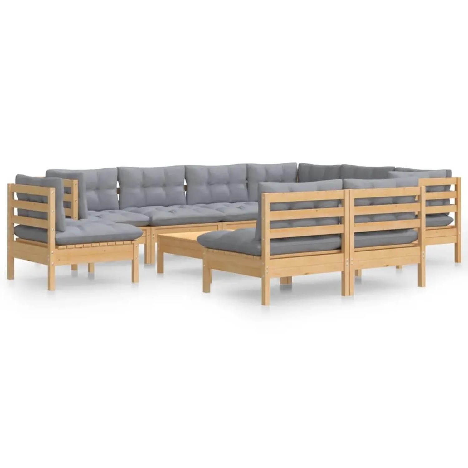 vidaXL 10-Tlg Garten-Lounge-Set mit Grauen Kissen Kiefer Massivholz 3096748