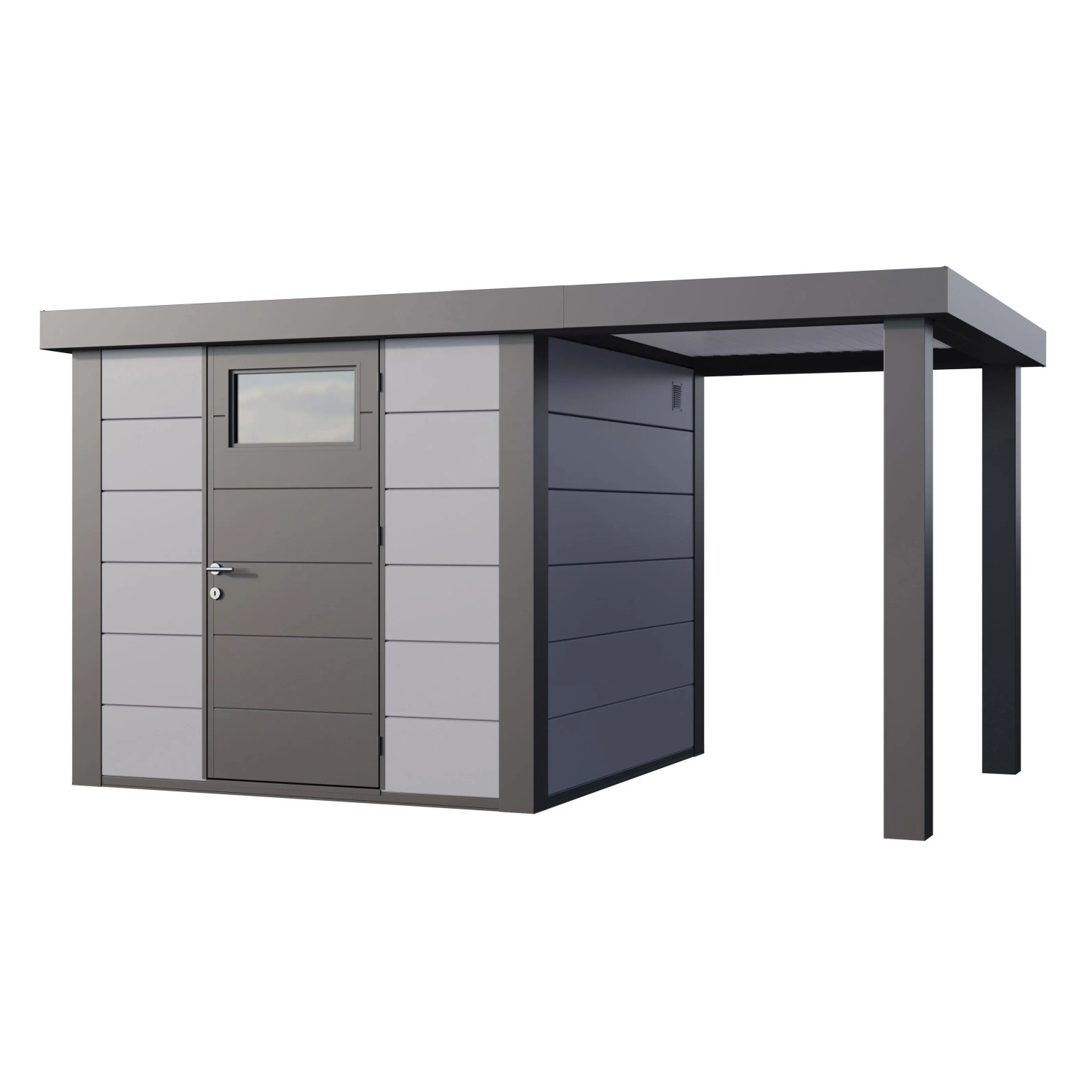 Gerätehaus Classico 2424 mit Offene Lounge S Rechts 406 cm x 238 cm Hellgra günstig online kaufen