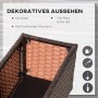 Detailansicht: Kaffee-braunes Outsunny Hochbeet aus Rattan und Stahl, Blumenkasten für Garten und Balkon.