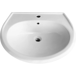 Weißes, rundes Standard-Waschbecken (60 cm) aus Keramik mit Hahnloch und Überlauf.