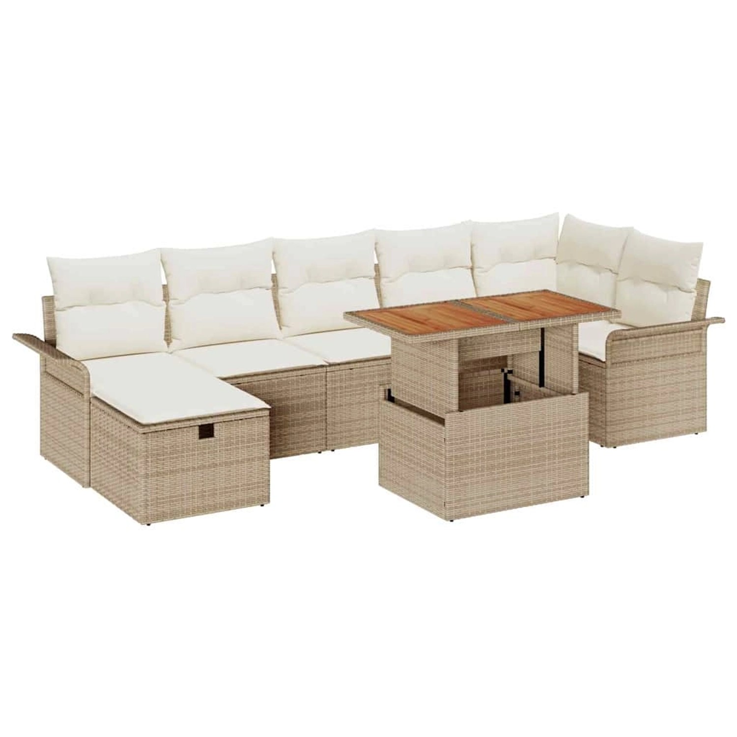 vidaXL Garten-Sofa-Set mit Kissen mit Speicher 8-Tlg Beige Poly Rattan 3359921
