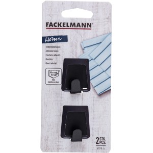 Fackelmann Klebehaken Trapez, 2er-Pack, schwarz matt, ideal für Küchenhelfer.
