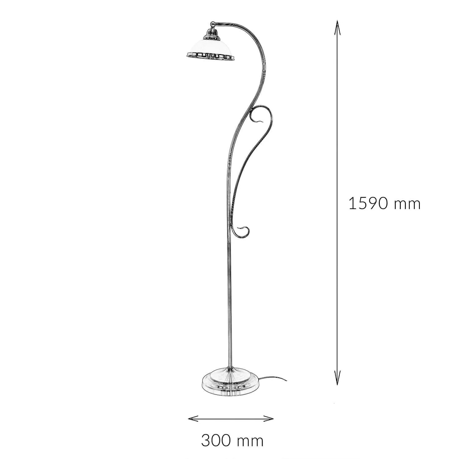 EASYLIGHT Stehlampe, gebogen, 159 cm, Messing Antik, E27, Jugendstil Design.