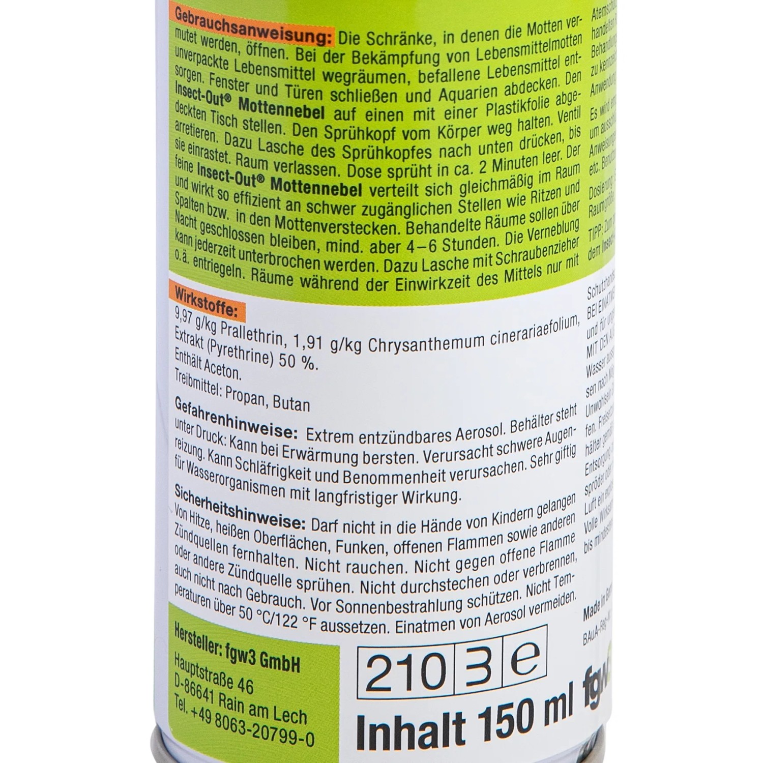 Insect-Out Mottennebel 150ml zur Bekämpfung von Kleidermotten im Innenbereich.