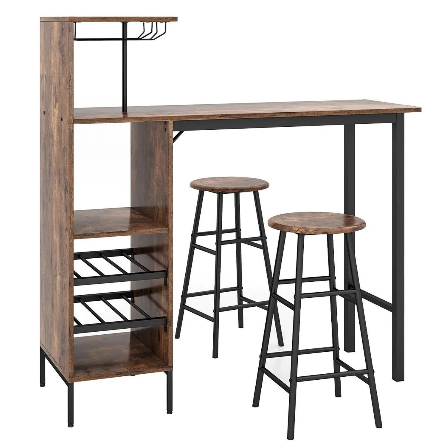 Costway Bartisch mit Barhocker Set 2 Personen mit Halterungen Kaffee