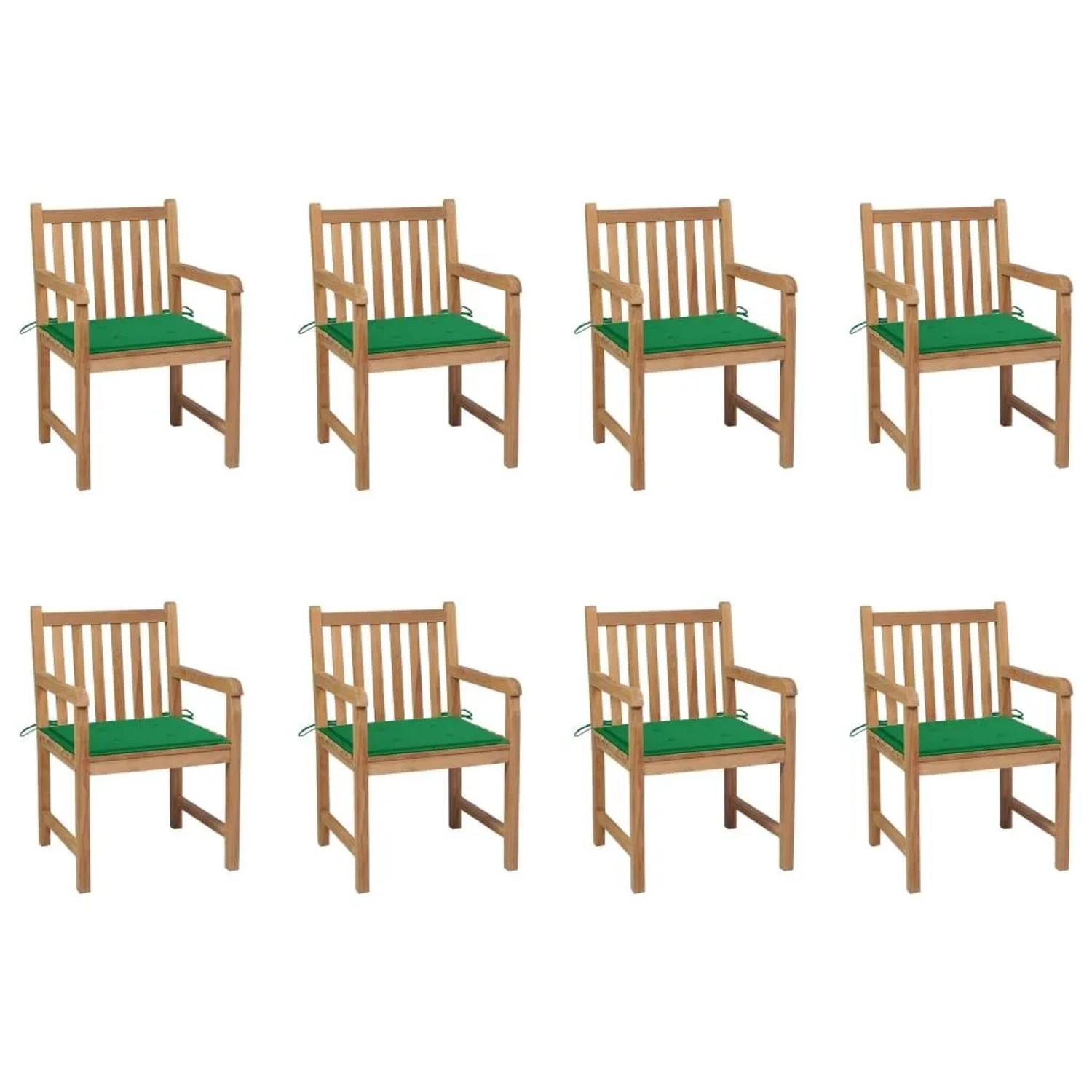 vidaXL Gartenstühle 8 Stk mit Grünen Kissen Massivholz Teak 3073063
