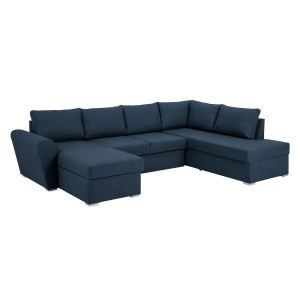 Blaues ebuy24 Stefan Schlafsofa mit Chaiselongue links, U-Form. Gemütliches Sofa für Wohnzimmer.