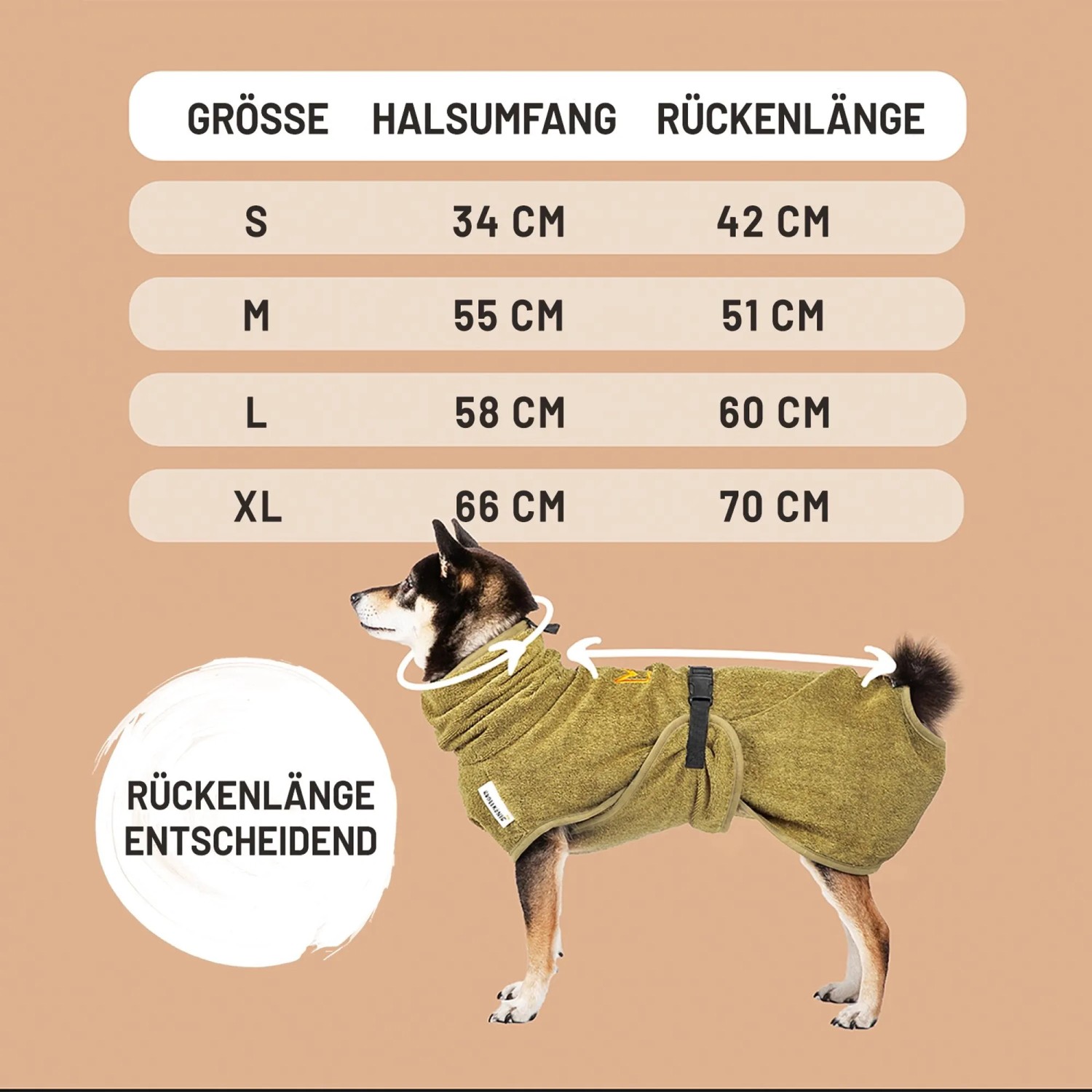 Grüner Rudelkönig Hunde-Bademantel Gr. L aus Baumwoll-Frottee, Größeninformationen