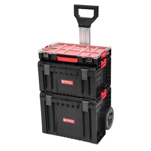 PROREGAL QBRICK Werkzeugtrolley Pro, schwarz, mit Teleskopgriff und Rädern.