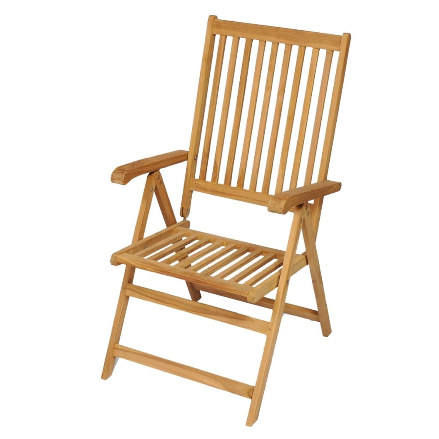 Gartenstuhl aus Teakholz, Teil der vidaXL 9-tlg Essgruppe, klappbar und verstellbar.