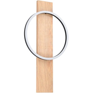 Moderne Eglo LED Wandleuchte Boyal mit Holz- und Metallelementen in Schwarz-Braun.