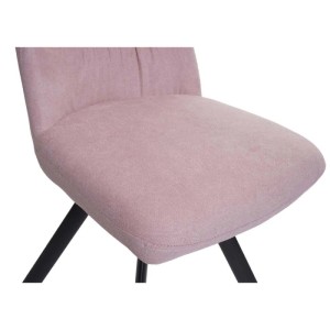 Rosa Esszimmerstuhl J69 mit Samtbezug und schwarzen Beinen. Gepolsterter, drehbarer Tischsitz.
