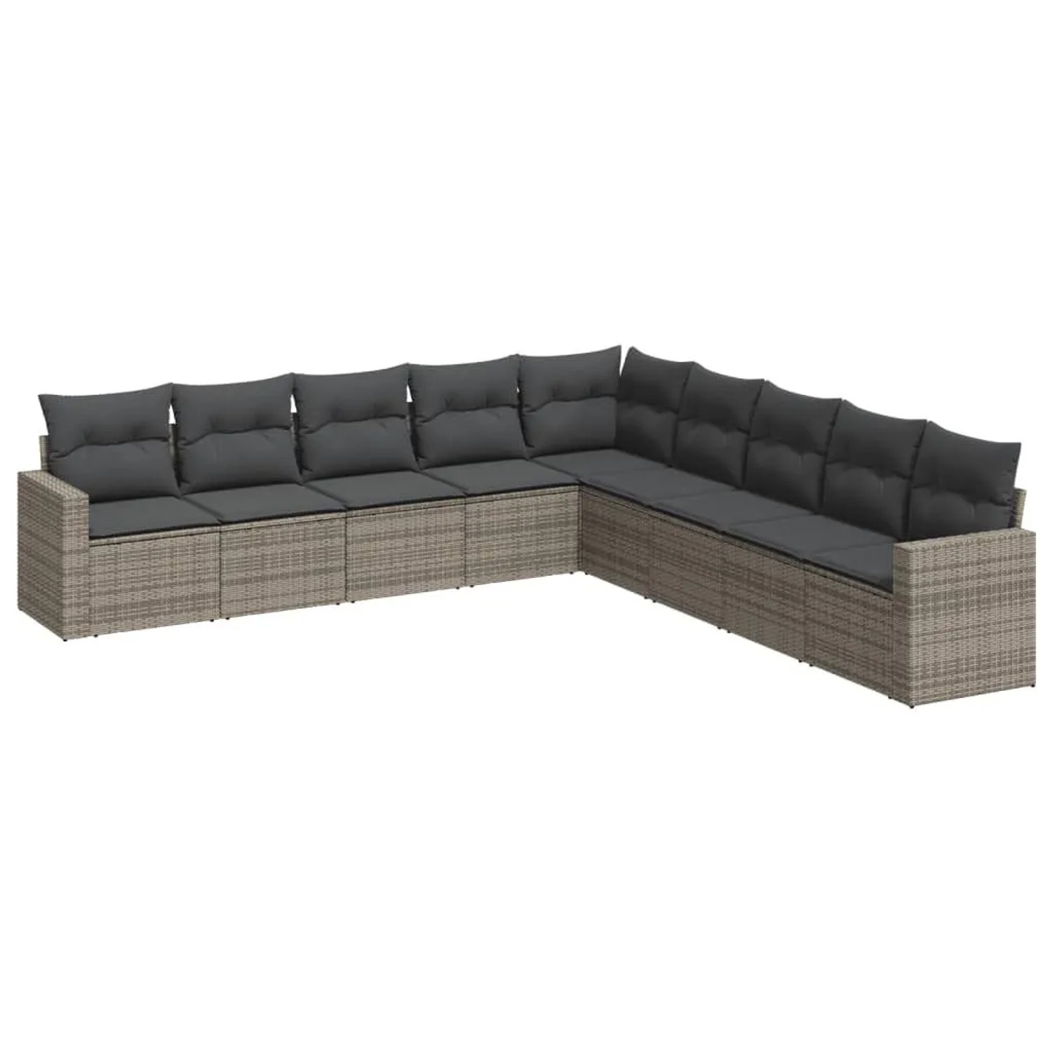 vidaXL 9-Tlg Garten-Sofagarnitur mit Kissen Grau Poly Rattan 3251427