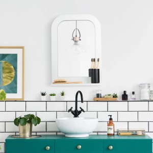 Relaxdays Badezimmerspiegel MDF Glas Weiß mit Ablage 54 cm x 38 cm x 8,5 cm 2,3 kg