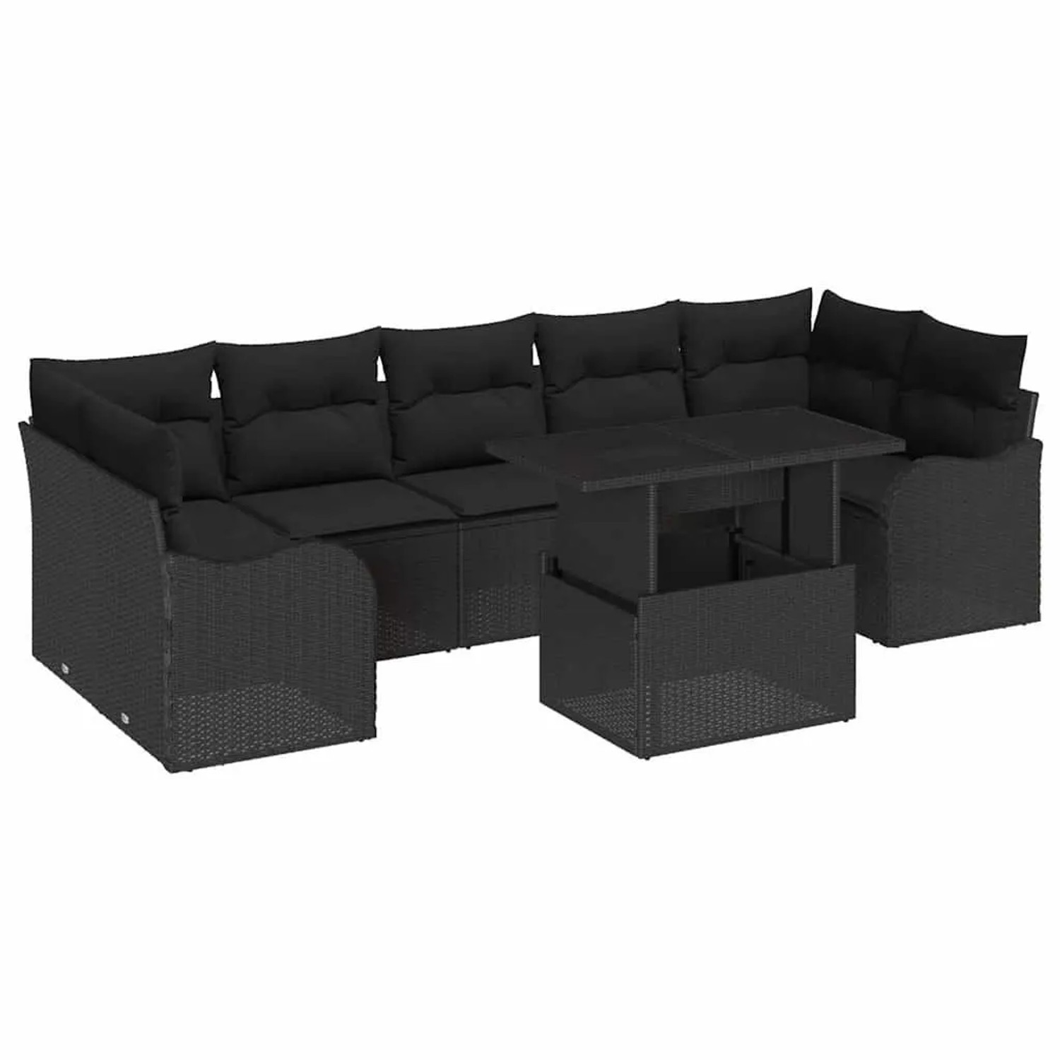 vidaXL Garten-Sofa-Set mit Kissen 8-Tlg Schwarz Poly Rattan 3357156