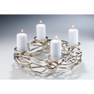 Silberner Kobolo Adventskranz aus Metall für 4 Kerzen, D40cm, festliche Weihnachtsdekoration.