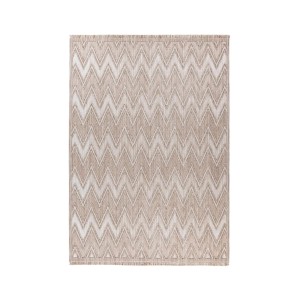MeGusta Kurzflor Teppich Carmen, 80x150 cm, beige mit modernem Zickzack-Muster.