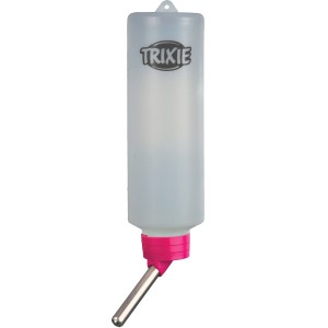 Trixie Kleintiertränke 250 ml mit Drahthalter und Kugelventil, Kunststoff transparent/pink.