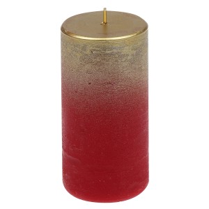 Steinhart Stumpenkerze Foggy Rubin, 12cm. Rubinrote Kerze mit goldenem Farbverlauf.