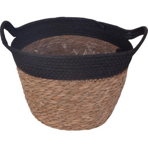 Natur-schwarzer Pflanzkorb, Ø 30 cm, mit Griffen und Einlage für den Innenbereich.