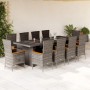 Graue 11-tlg. vidaXL Garten-Essgruppe aus Rattan mit Tisch, Stühlen und Sesseln inklusive Kissen.