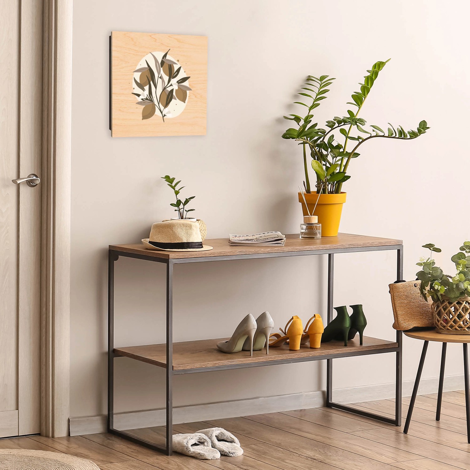 Banjado Schlüsselkasten Holz Schwarz, 30x30cm, Motiv Zitronenzweig, 50 Haken zur Schlüsselaufbewahrung.