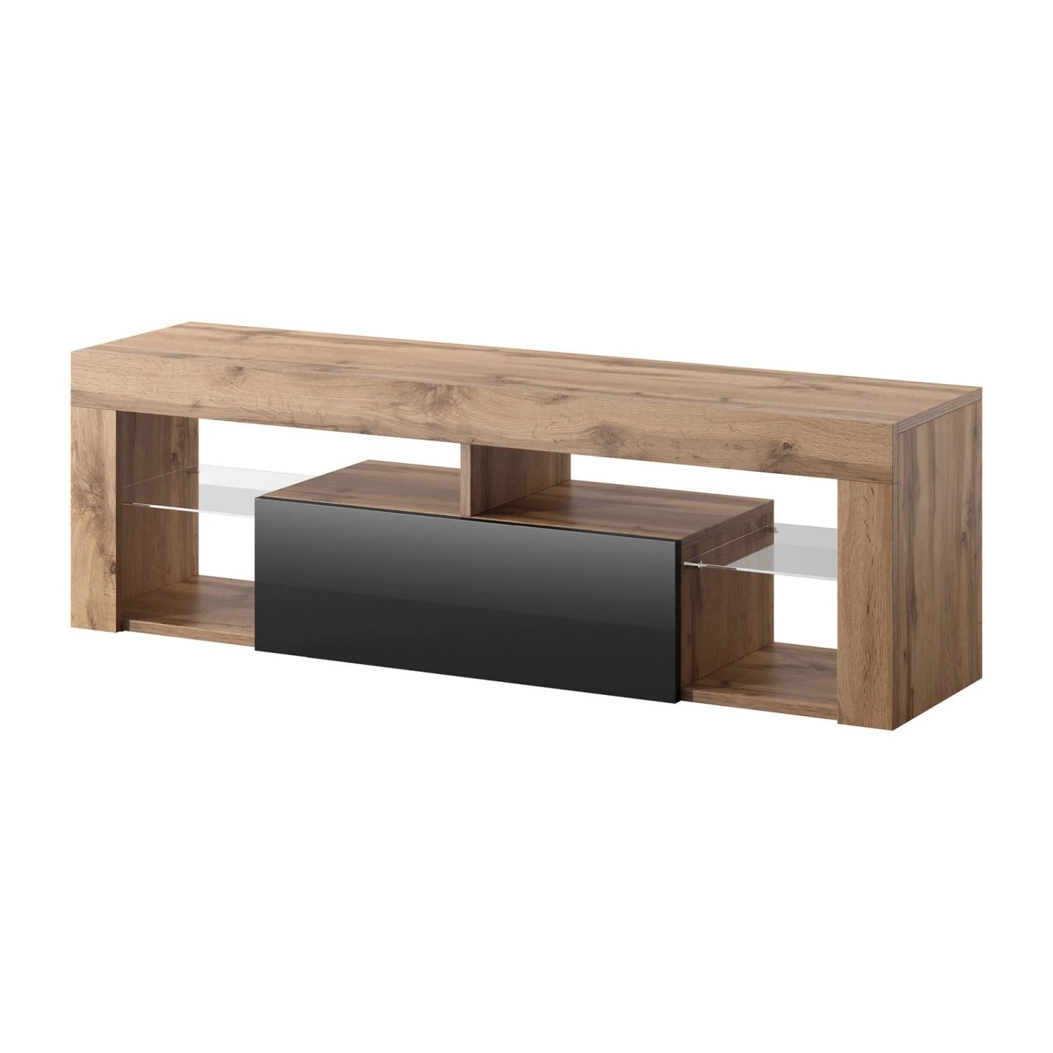 TV-Lowboard Bianko 140 cm Lancelot Eiche / Schwarz Hochglanz