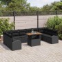 Schwarzes 11-teiliges vidaXL Garten-Sofa-Set aus Poly Rattan mit Tisch und Stauraum.