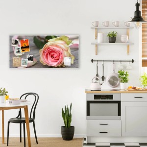 Banjado Magnettafel mit Rosenmotiv, 78x37cm, inklusive Magnete. Wanddekoration für Notizen.