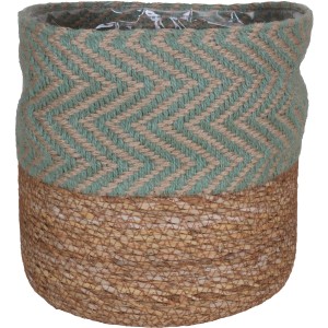 A.H.G. Pflanzkorb, Ø 20 cm, Seegras/Jute, Salbei-Natur. Zylindrischer Übertopf im Boho-Stil.