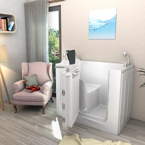 AquaVapore Sitzbadewanne S08-B-L, 110x68cm mit Tür, Armaturen und Nackenstütze. Senioren Wanne für sicheres Baden.
