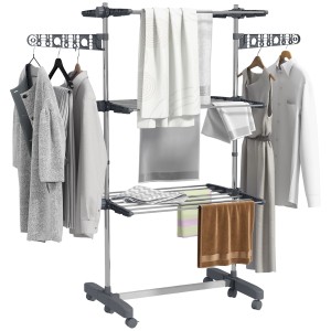 HOMCOM Wäschetrockner mit 3 Ebenen, klappbar und mit Rollen. Ideal zum Wäsche trocknen.