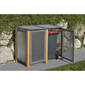 Gaspo Müllbox Kirchdorf II, zweifarbige Mülltonnenbox aus Holz/Alu für 2 Tonnen bis 240 l.