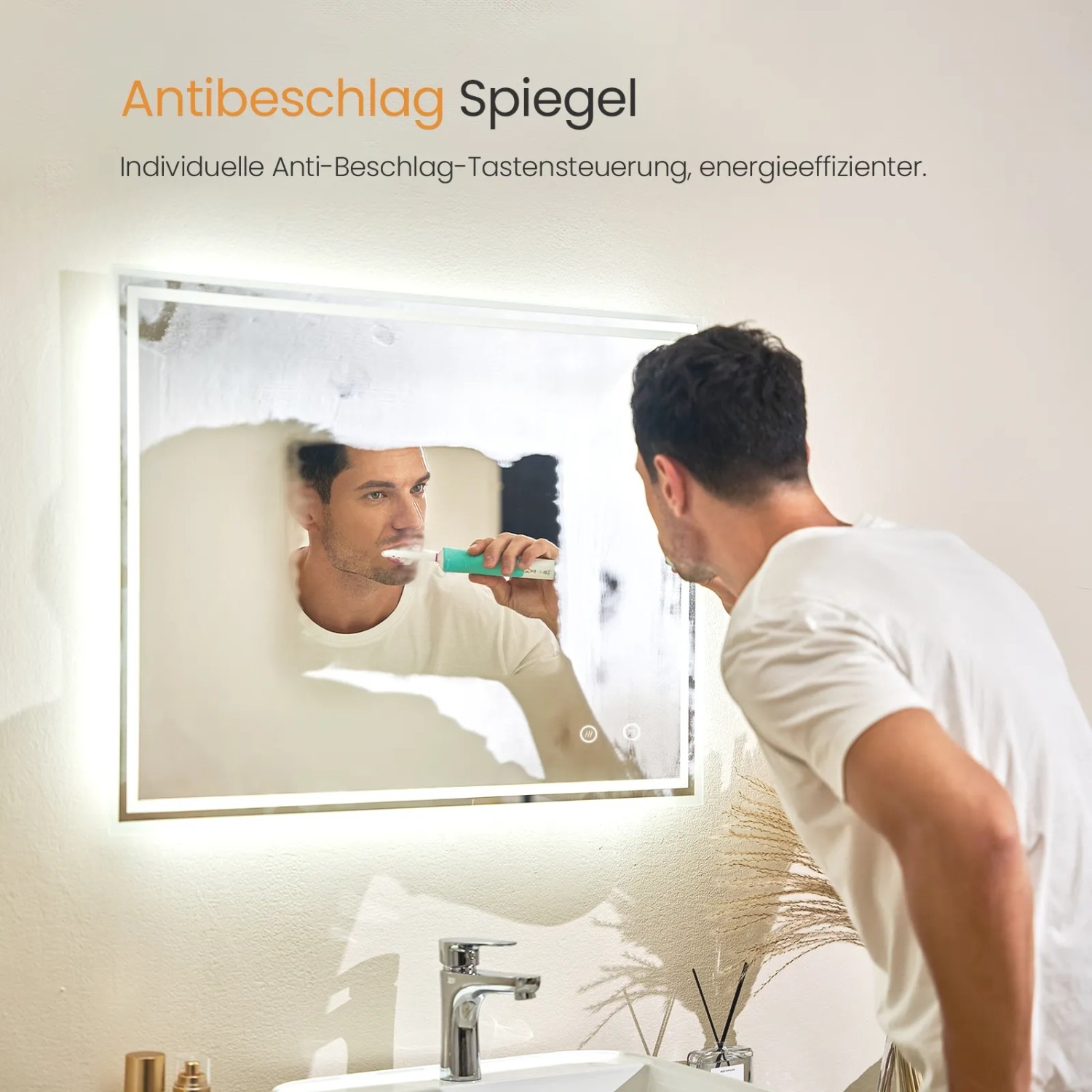 WallBeyond LED Badezimmerspiegel – 63,5x88,9 Cm, Anti-Beschlag, Dimmbare 3 Farben