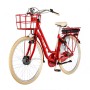 Rotes Fischer Hollandrad E-Bike Cita Retro mit Korb vorne und Gepäckträger hinten.