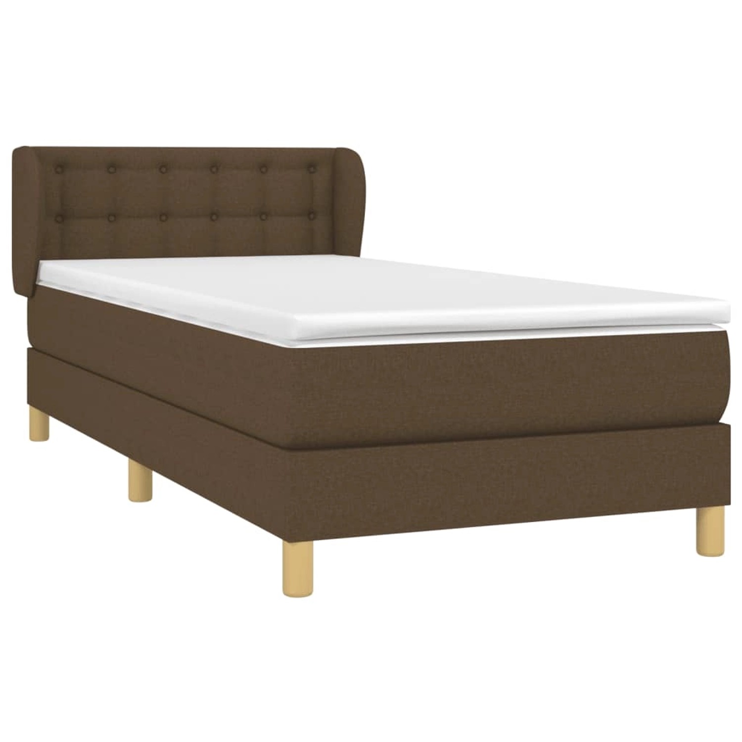 Dunkelbraunes Boxspringbett 100x200 cm mit Matratze und Kopfteil.
