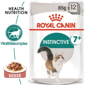 Royal Canin Instinctive 7+ Nassfutter für ältere Katzen, 12 x 85g Portionsbeutel in Soße.