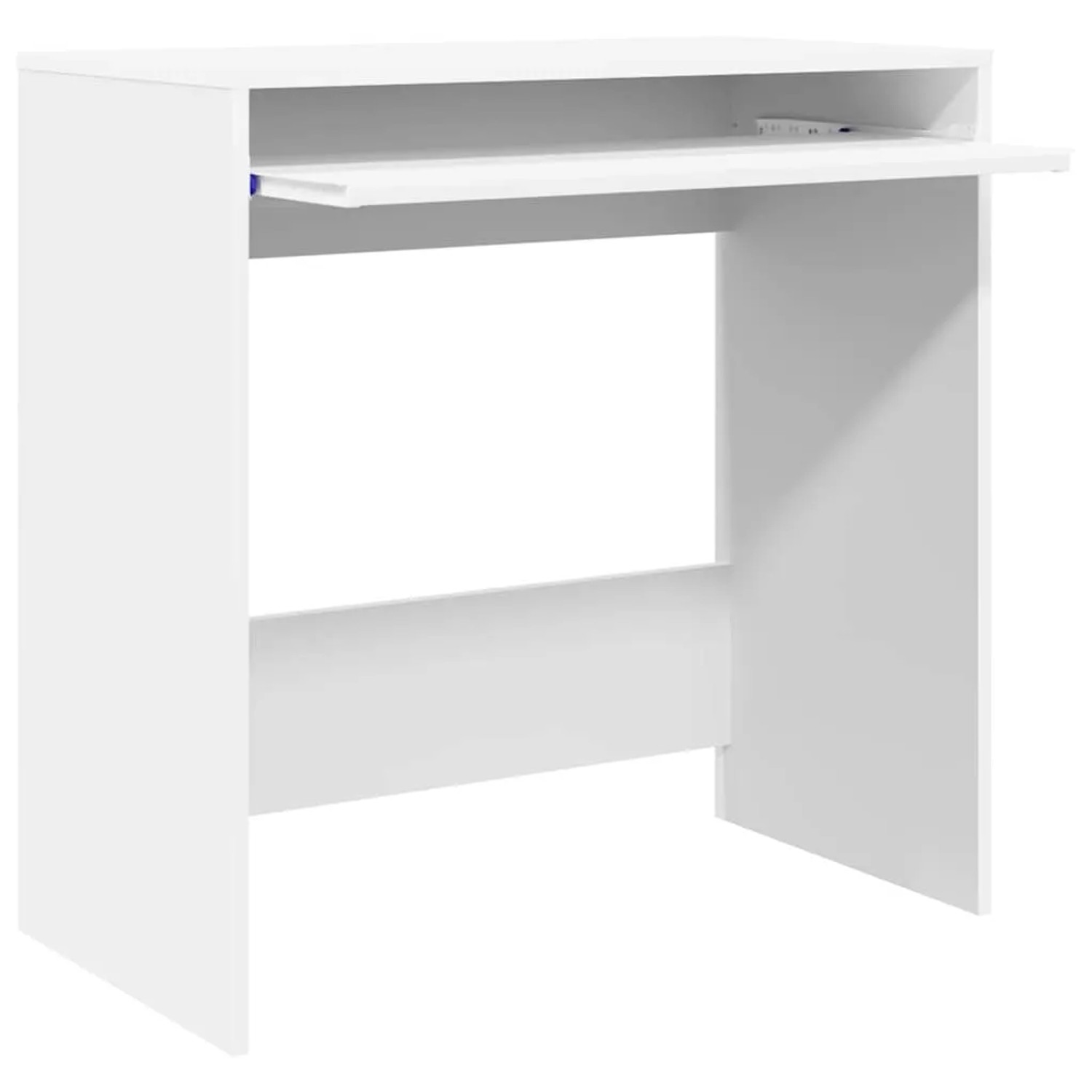 Weißer vidaXL Bürotisch aus Holzwerkstoff mit Tastaturauszug und Ablagefach. Moderner Schreibtisch für Heimbüro.