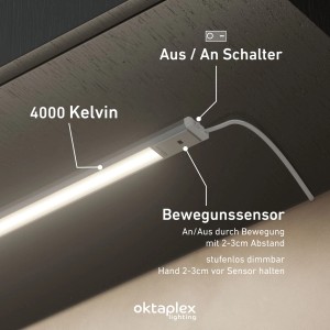 Oktaplex Riva LED Unterbauleuchte Dimmbar mit Sensor 120cm Aluminium 4000K Neutralweiß mit Schalter