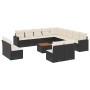 vidaXL 14-tlg. Garten-Sofagarnitur aus Rattan mit Kissen, schwarz. Gartenmöbel-Set mit Tisch und cremefarbenen Polstern.